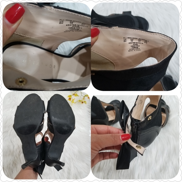METAPHOR Open Toe Bow Heels Cut On The Black Sides, SIZE 8M, Zipper closure. - Picture 17 of 17